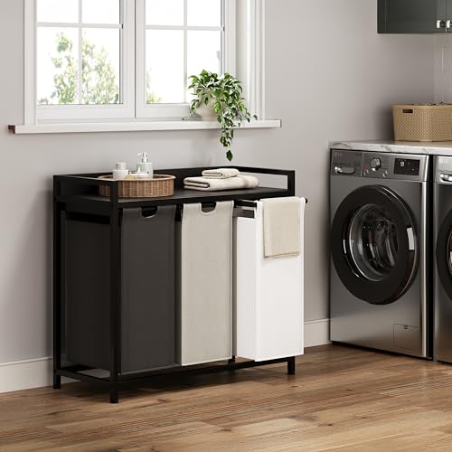 Herture Laundry Hampers with Shelf and Pull-Out Laundry Bag - Large Metal Frame