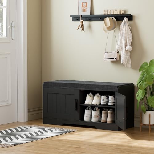 2-Tier Entryway Shoe Storage Bench with Padded Seat Cushion