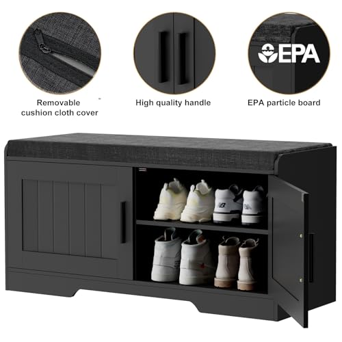 2-Tier Entryway Shoe Storage Bench with Padded Seat Cushion
