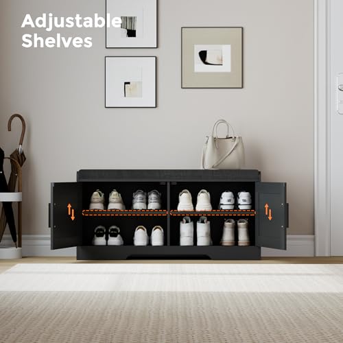 2-Tier Entryway Shoe Storage Bench with Padded Seat Cushion