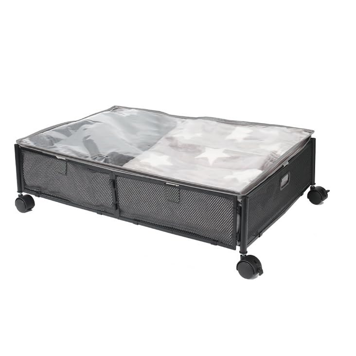 NIBHZ Bedside Storage Rack Mobile with Pulleys Clothes Storage Rack Iron Black and White Drawer Storage cart