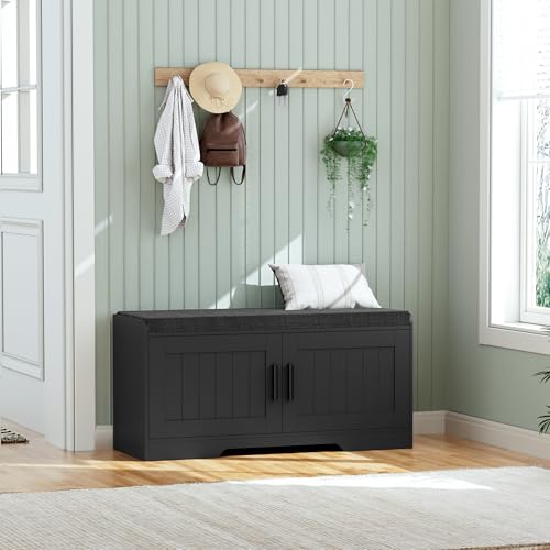 2-Tier Entryway Shoe Storage Bench with Padded Seat Cushion
