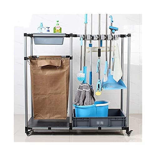 Rolling Floor-Standing Broom & Mop Storage Rack with Wheels