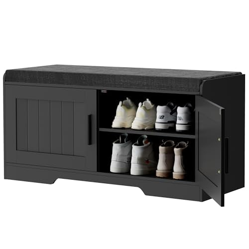 2-Tier Entryway Shoe Storage Bench with Padded Seat Cushion