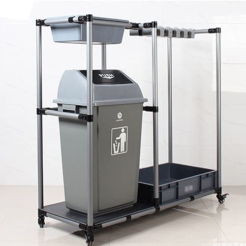 Rolling Floor-Standing Broom & Mop Storage Rack with Wheels