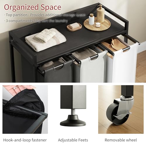 Herture Laundry Hampers with Shelf and Pull-Out Laundry Bag - Large Metal Frame
