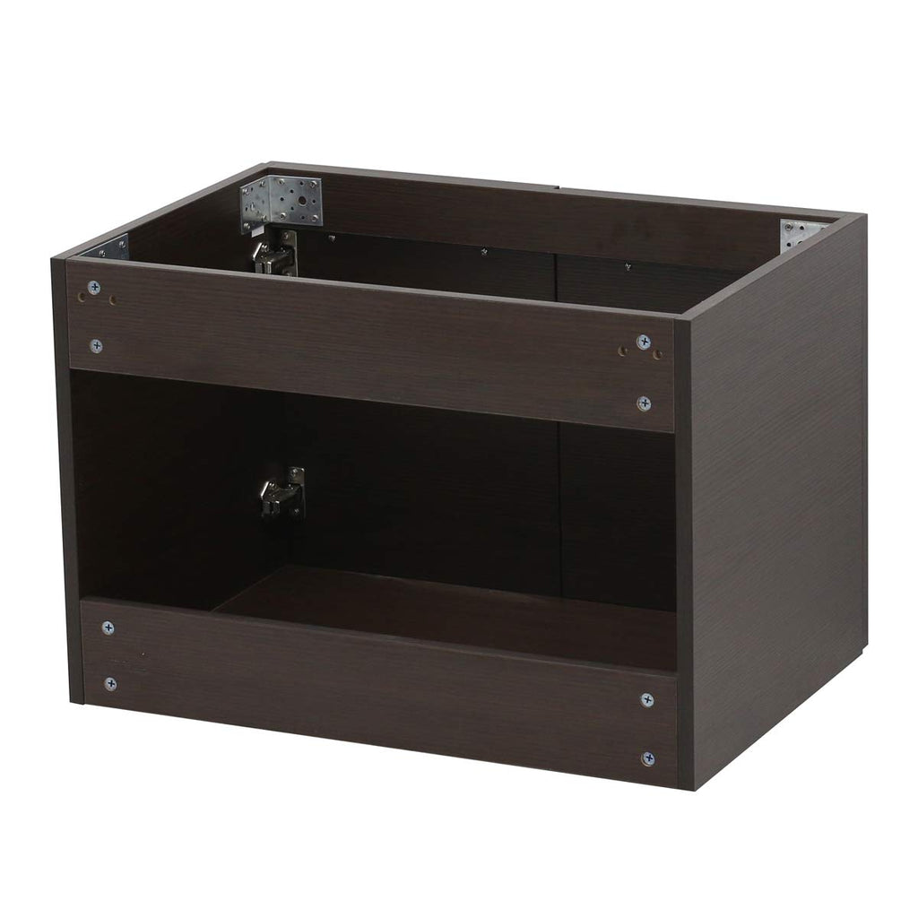 WINDBAY Wall Mount Floating Bathroom Vanity Sink Set. Dark Brown Vanity, White Flat Stone Countertop Ceramic Sink - 30"