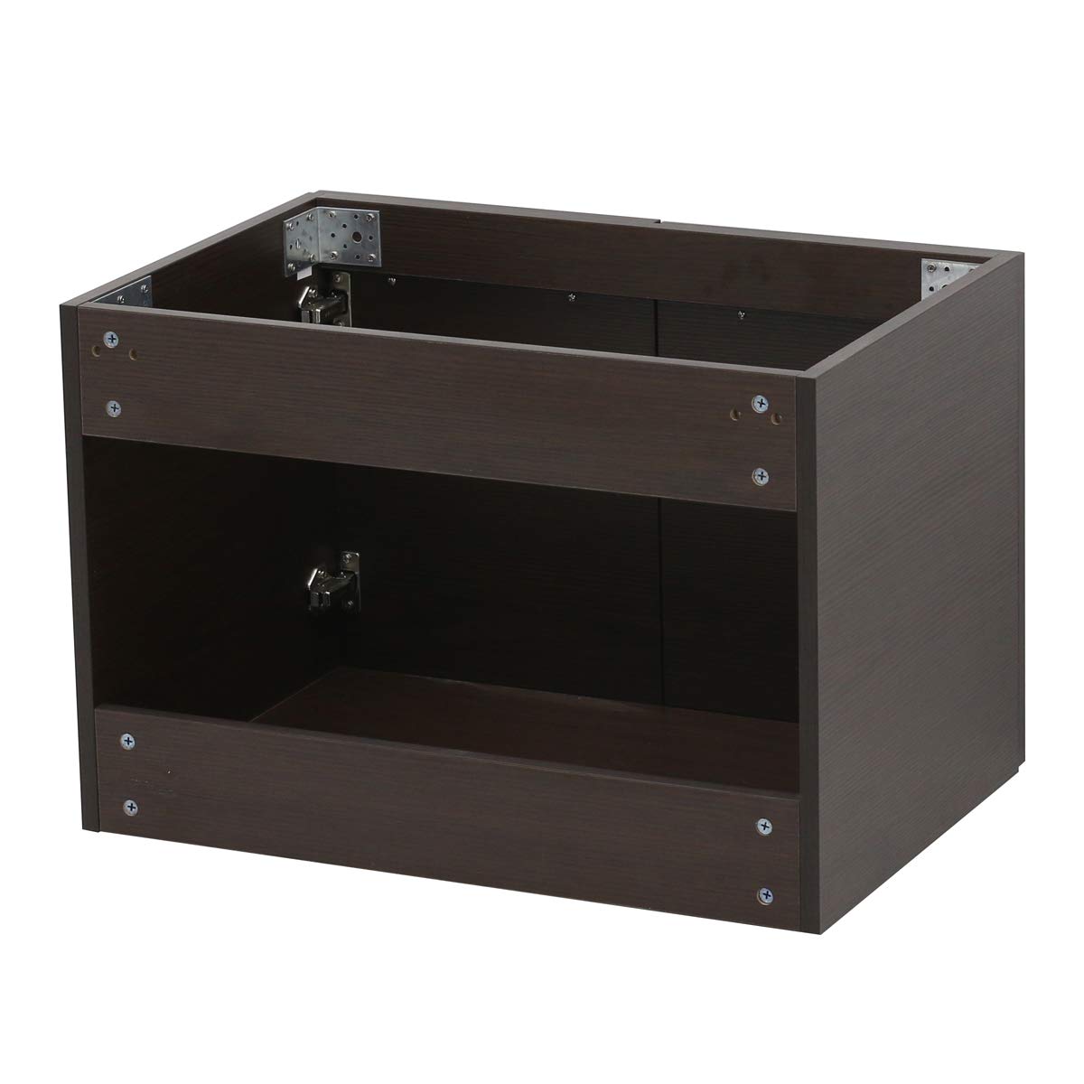 WINDBAY Wall Mount Floating Bathroom Vanity Sink Set. Dark Brown Vanity, White Flat Stone Countertop Ceramic Sink - 30"