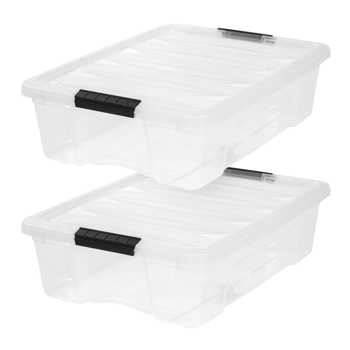 Stackable Plastic Storage Bins with Lids & Pull Handles