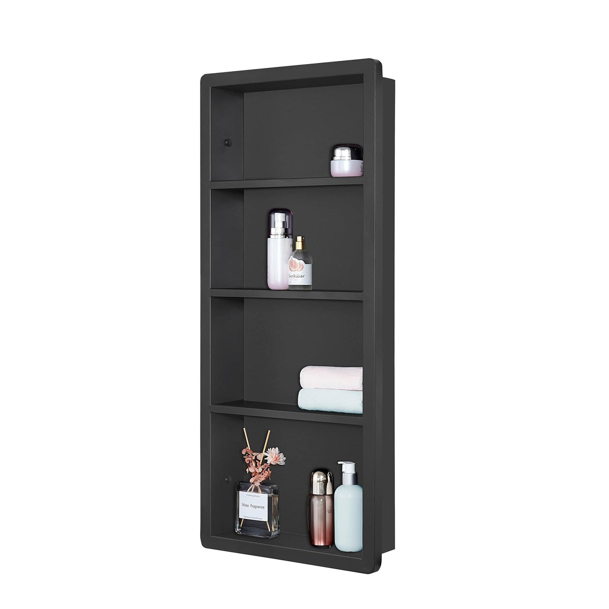 IDYLLOR Recessed Medicine Cabinet No Mirror - Bathroom Storage Wall Cabinet with, 304 Stainless Steel Shower Niche, Matte Black/White Waterproof for Bathroom, Toilet, Vanity