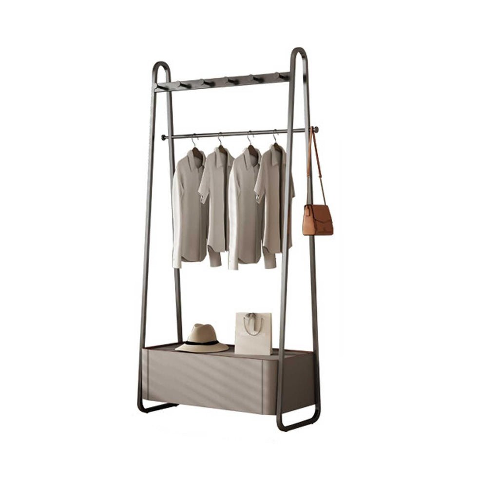 Modern Freestanding Garment Rack with Hooks & Storage Basket