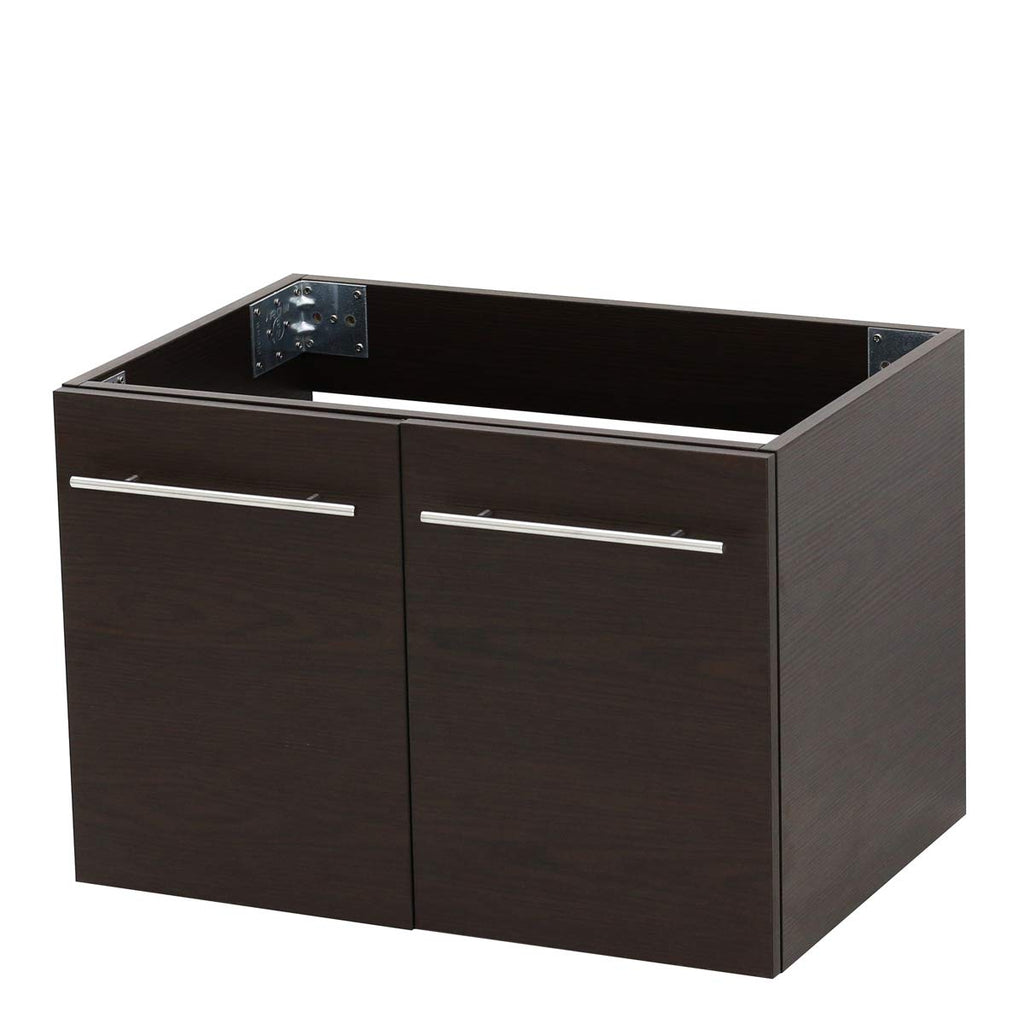 WINDBAY Wall Mount Floating Bathroom Vanity Sink Set. Dark Brown Vanity, White Flat Stone Countertop Ceramic Sink - 30"