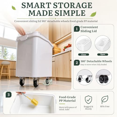 11.4-Gallon Rolling Flour & Rice Storage Bin with Scoop