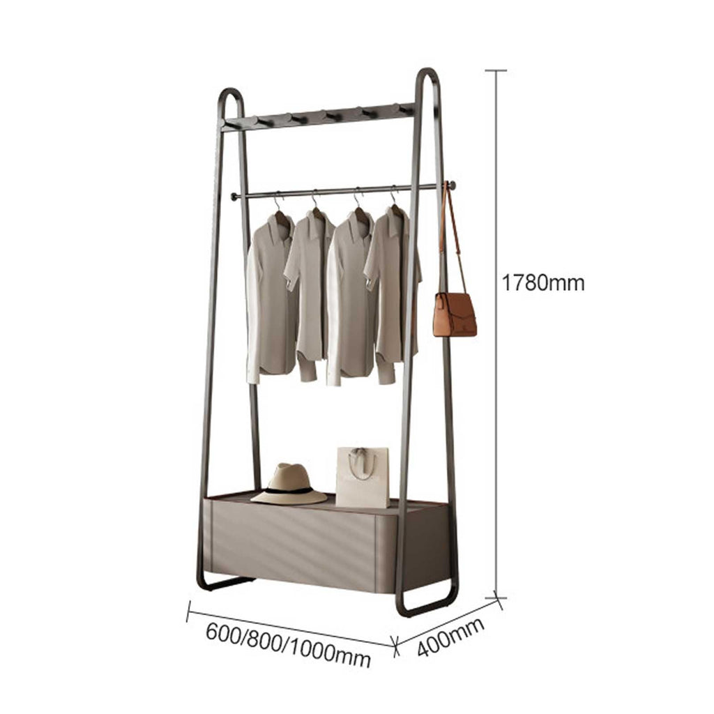Modern Freestanding Garment Rack with Hooks & Storage Basket