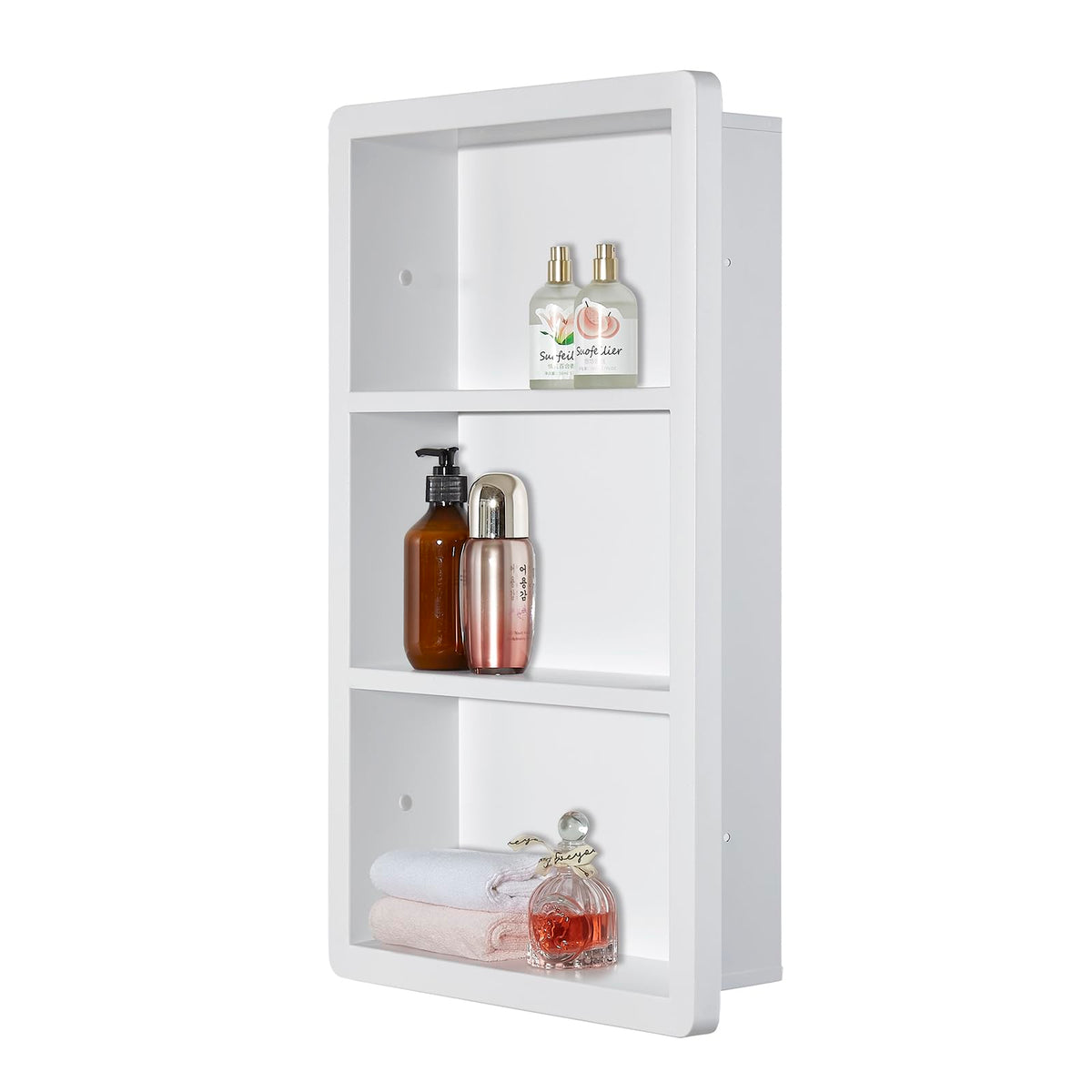 IDYLLOR Recessed Medicine Cabinet No Mirror - Bathroom Storage Wall Cabinet with, 304 Stainless Steel Shower Niche, Matte Black/White Waterproof for Bathroom, Toilet, Vanity