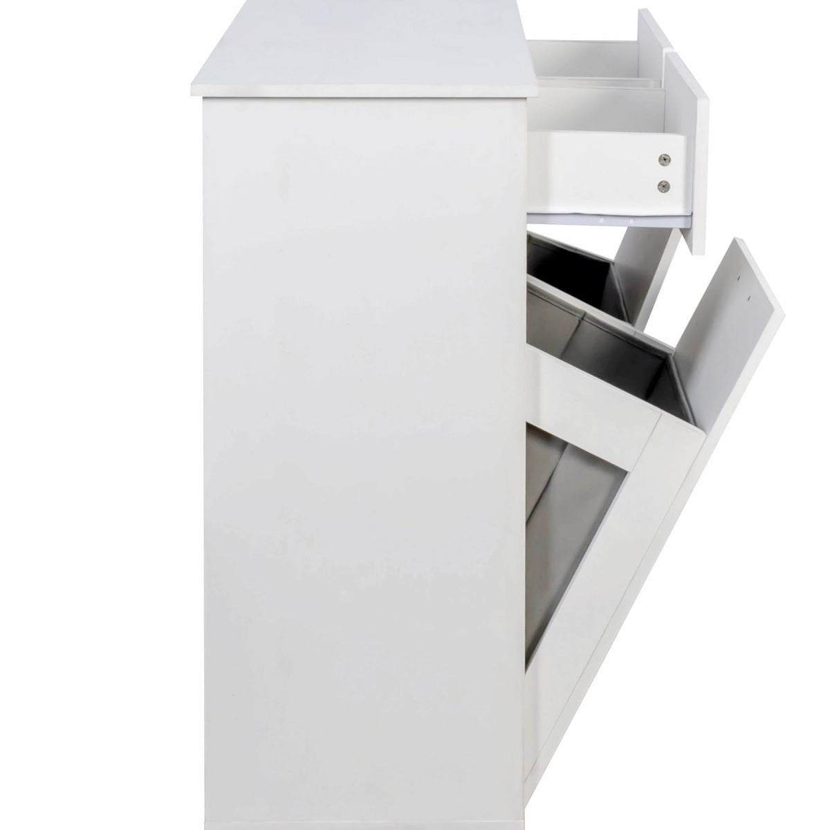 Double Tilt Out Laundry Hamper Cabinet with Drawers & 2 Removable Liners