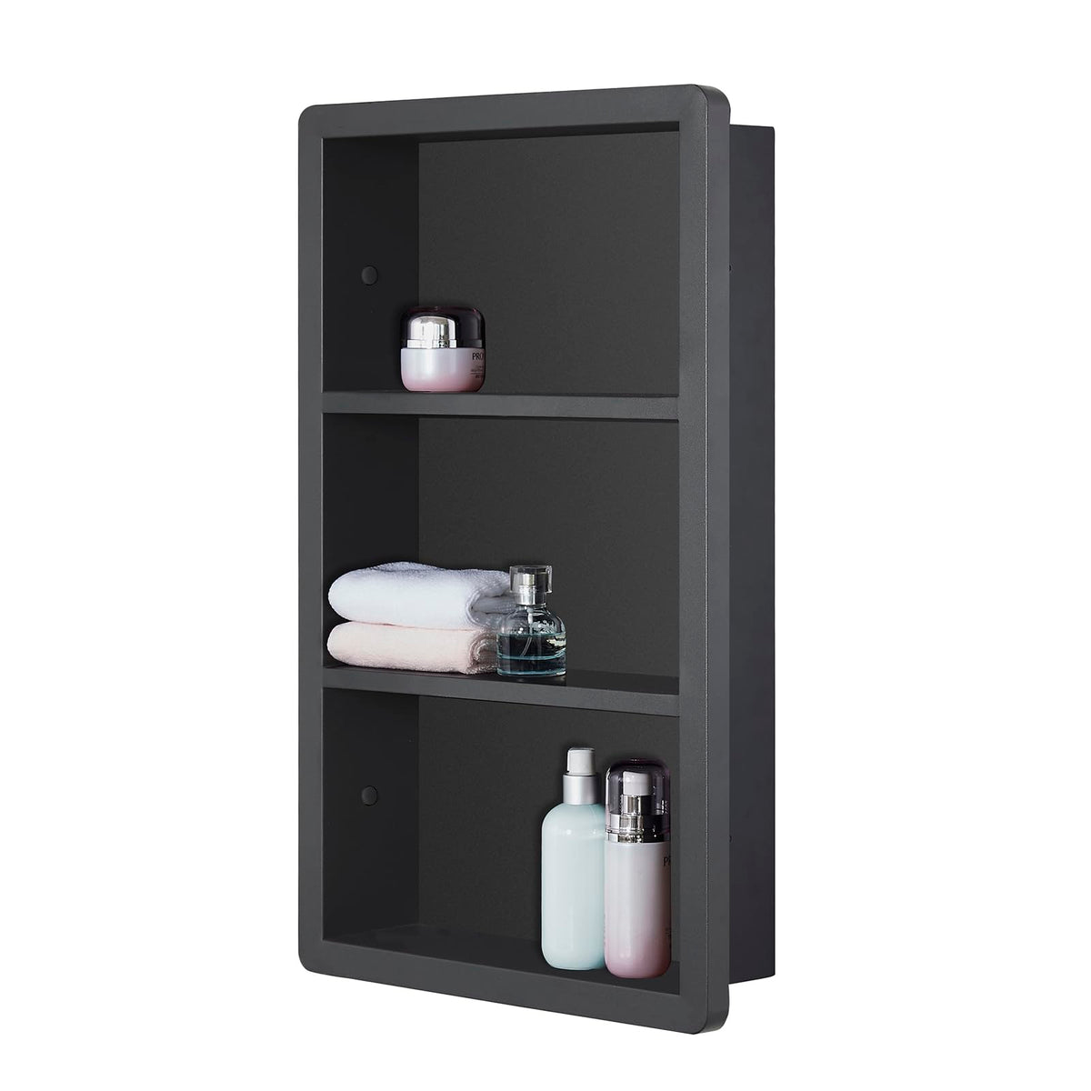 IDYLLOR Recessed Medicine Cabinet No Mirror - Bathroom Storage Wall Cabinet with, 304 Stainless Steel Shower Niche, Matte Black/White Waterproof for Bathroom, Toilet, Vanity