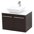 WINDBAY Wall Mount Floating Bathroom Vanity Sink Set. Dark Brown Vanity, White Flat Stone Countertop Ceramic Sink - 30"