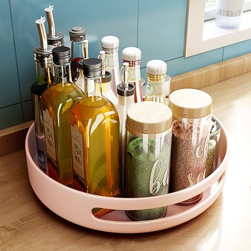 Metal Revolving Spice Rack - 11.8 inch Lazy Susan Turntable Organize r- Kitchen Turntable Storage Food Bins Container for Pantry, Counter top (Color : Pink)