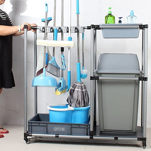 Rolling Floor-Standing Broom & Mop Storage Rack with Wheels