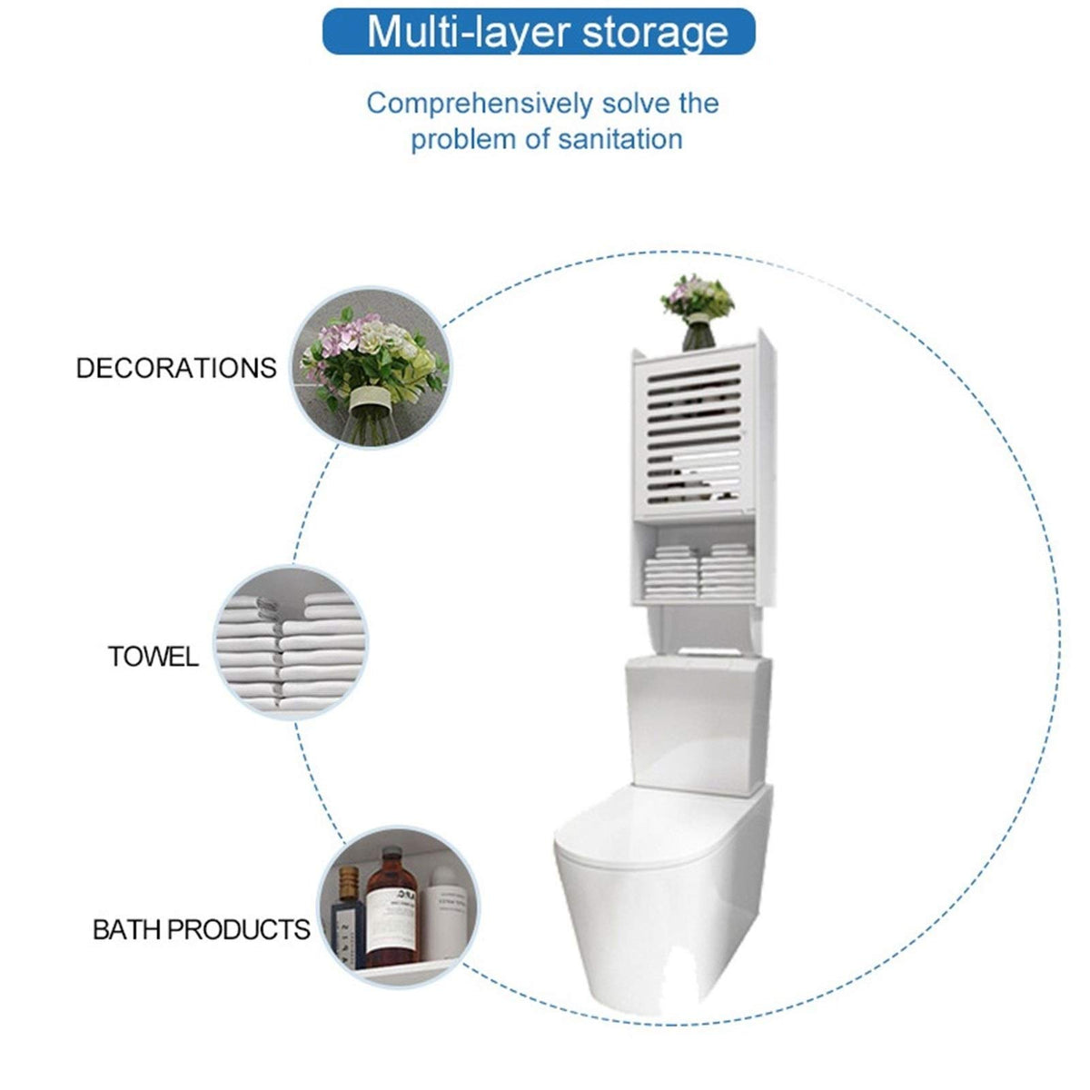 Waterproof Non-Perforated Bathroom Cabinet, The Shelf Above The Toilet, Bathroom Toilet Storage Cabinet Wall Hanging