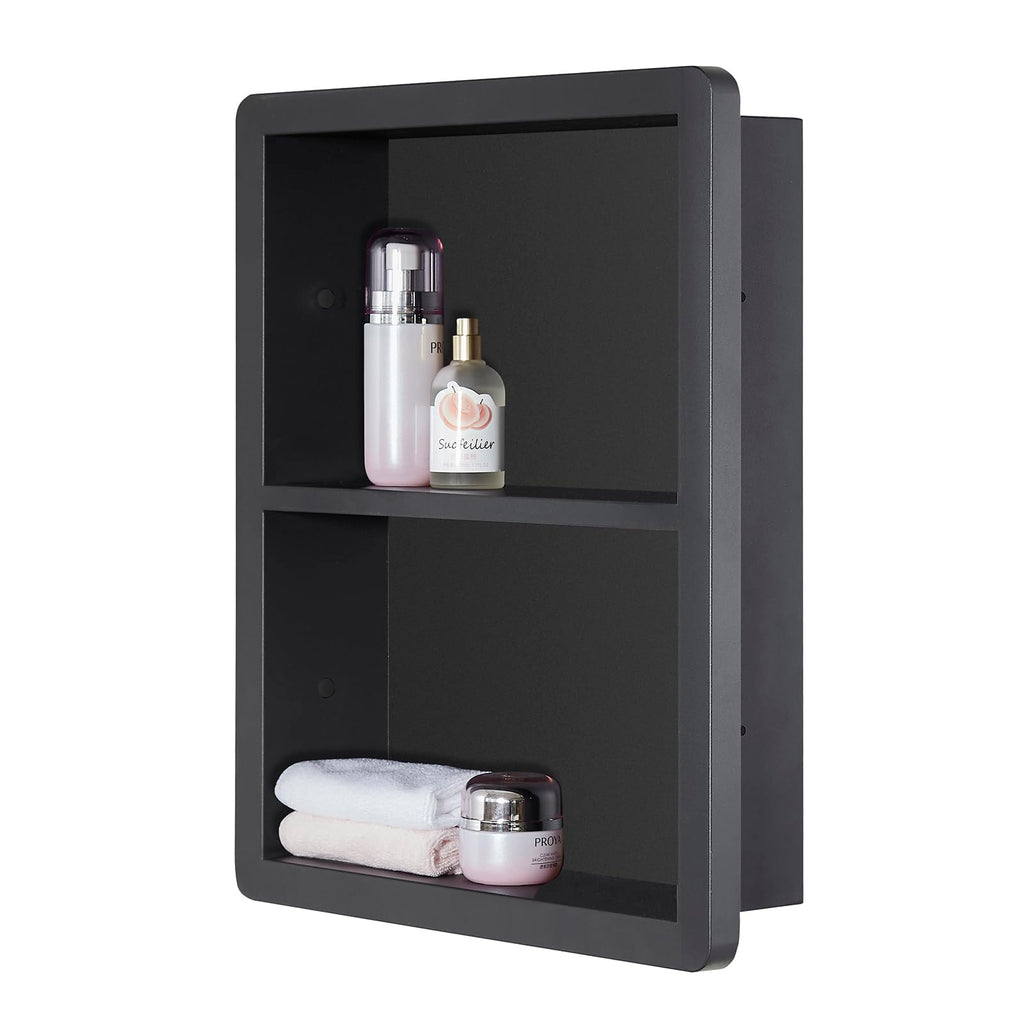 IDYLLOR Recessed Medicine Cabinet No Mirror - Bathroom Storage Wall Cabinet with, 304 Stainless Steel Shower Niche, Matte Black/White Waterproof for Bathroom, Toilet, Vanity
