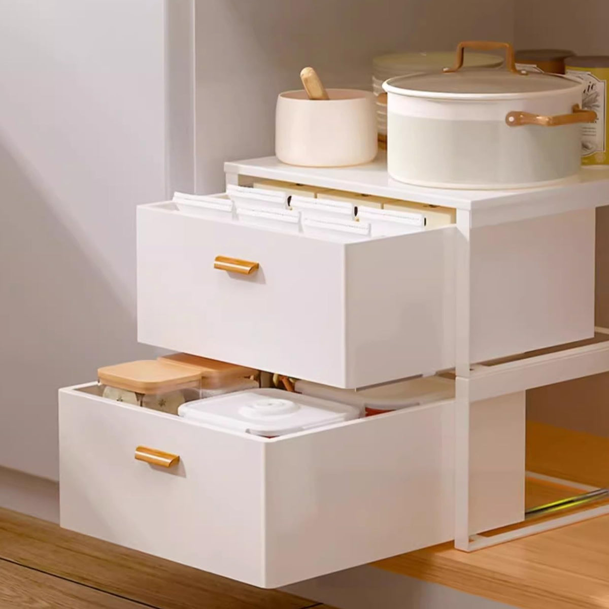 Under Sink Organizers And Storage, Undersink Sliding Basket Drawer 2 Tire Sliding Countertop Organizer For Kitchen Organization (Color : White, Size : 50x41x34.4cm)