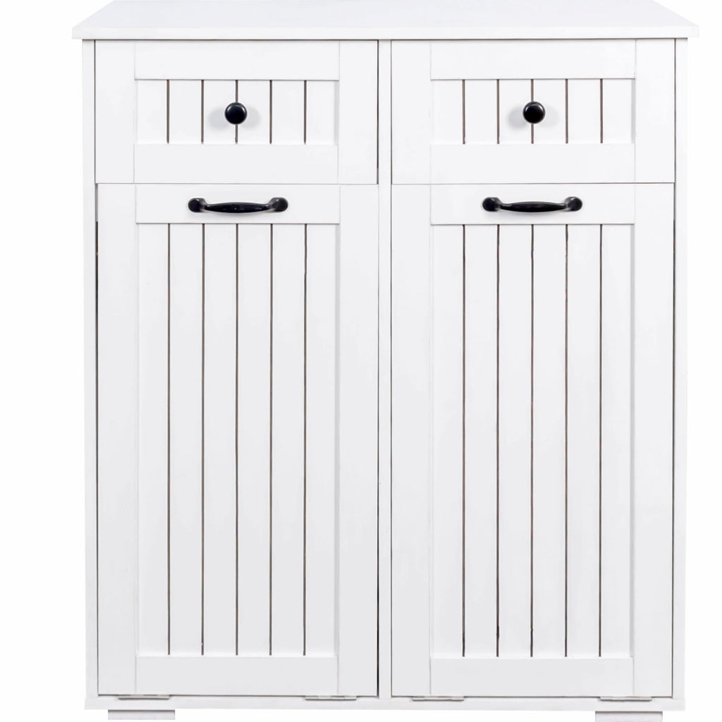 Double Tilt Out Laundry Hamper Cabinet with Drawers & 2 Removable Liners