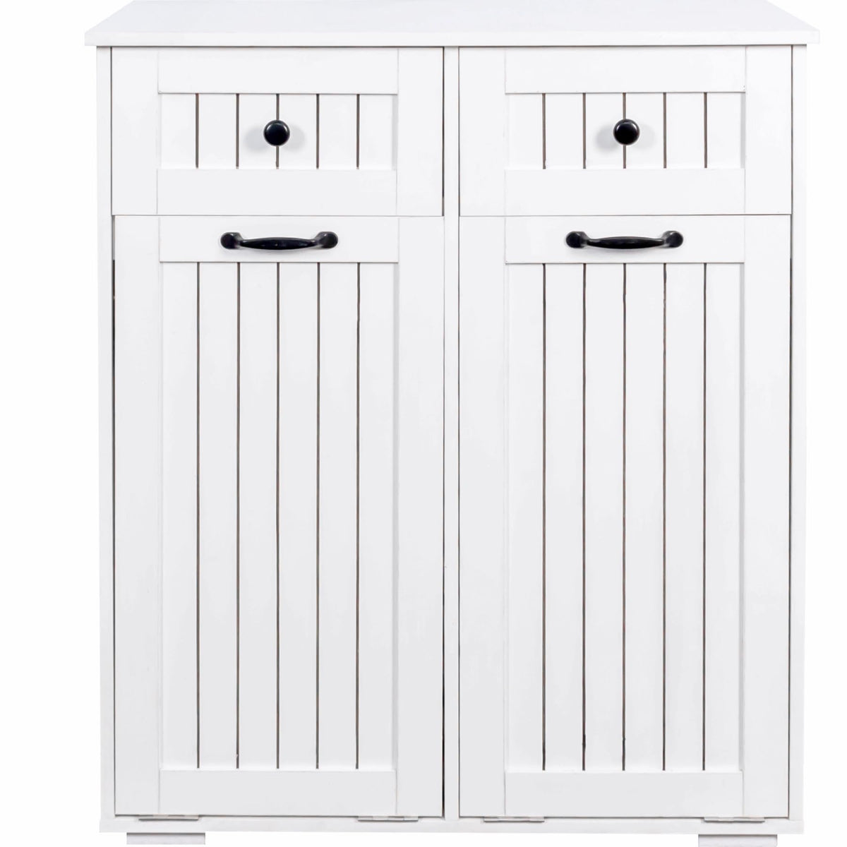 Double Tilt Out Laundry Hamper Cabinet with Drawers & 2 Removable Liners