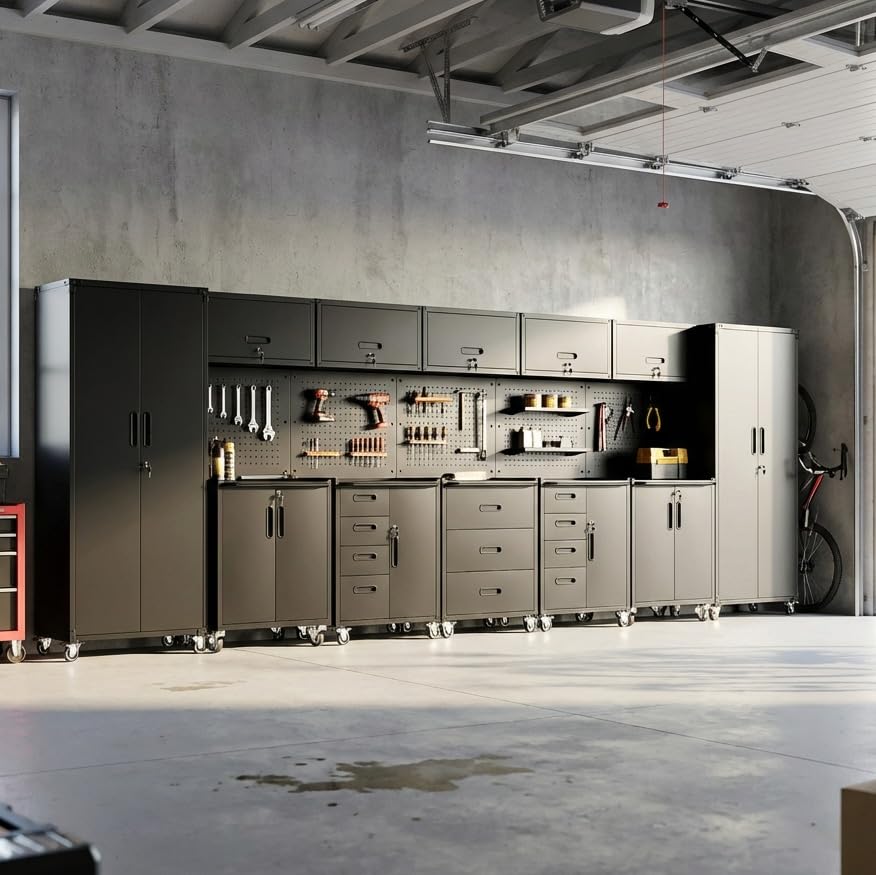 Heavy-Duty Modular Garage Cabinet & Tool Bench System
