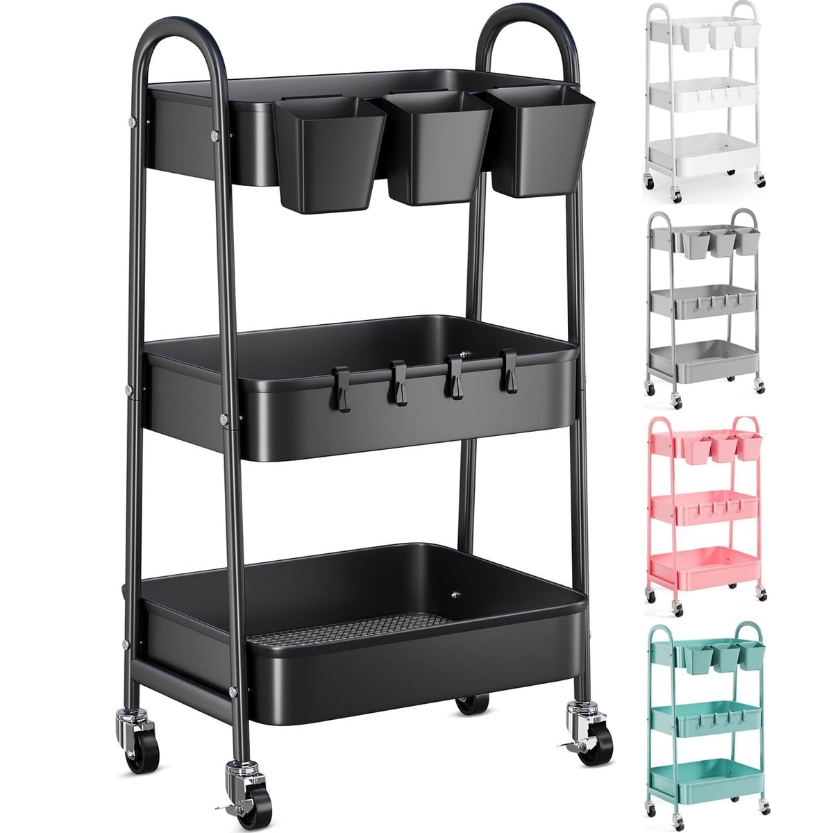 3-Tier Heavy-Duty Rolling Utility Cart with Locking Wheels