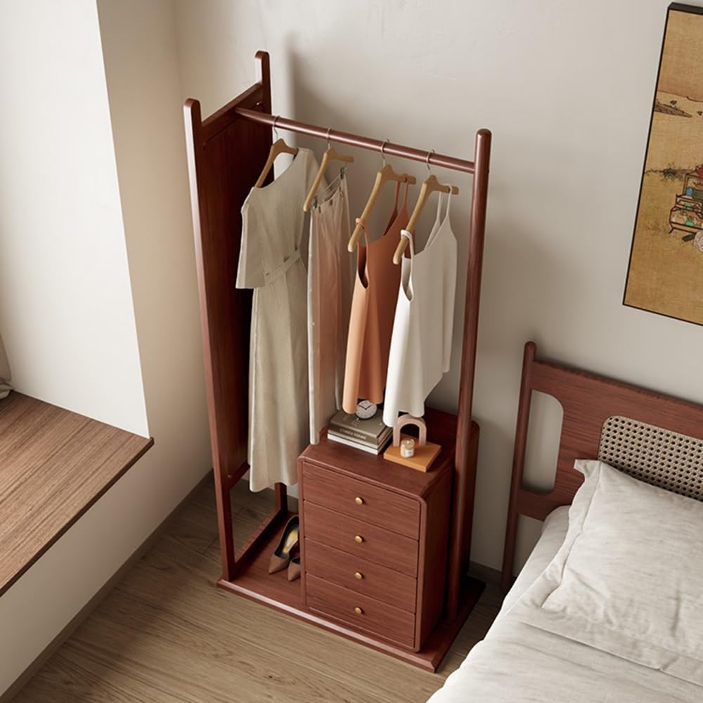 AEYSD-456 Adjustable Garment Rack Coat Rack Floor Solid Wood Chinese Style High-end Storage Clothes Rack Drawer Multi-Function Hanger Standing Hanger