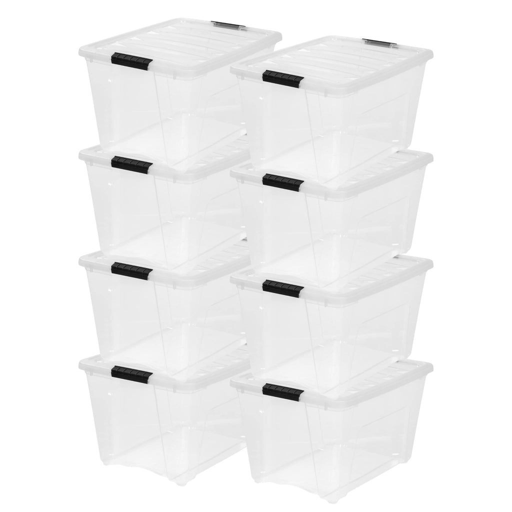 Stackable Plastic Storage Bins with Lids & Pull Handles