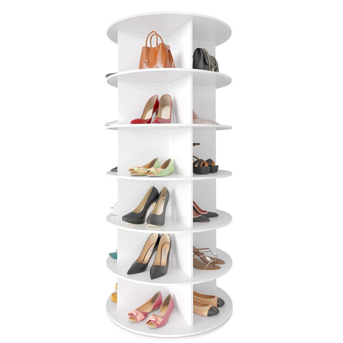 SpaceAid 7 Tier Rotating Shoe Rack Tower, Spinning Shoe Display Lazy Susan, Revolving 360 Shoe Rack Storage Round Carousel, Vertical Handbag Rotate Shoes Closet Organization