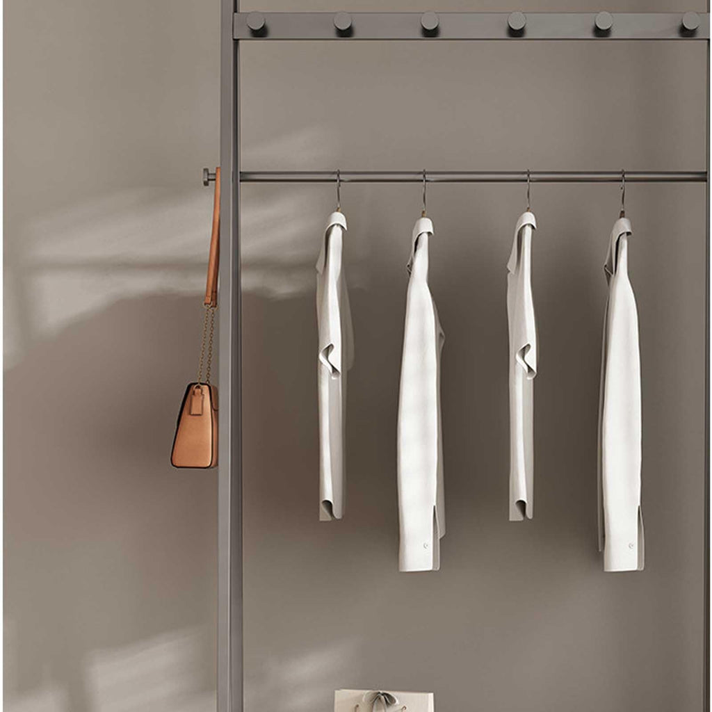 Modern Freestanding Garment Rack with Hooks & Storage Basket
