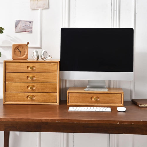 Desktop Storage Box With Drawers - Desktop File Cabinet Organizers, With Drawers Vintage Wooden Storage Box, Wood Desktop File Organizer Office Supplies And Accessories, Rustic Jewelry