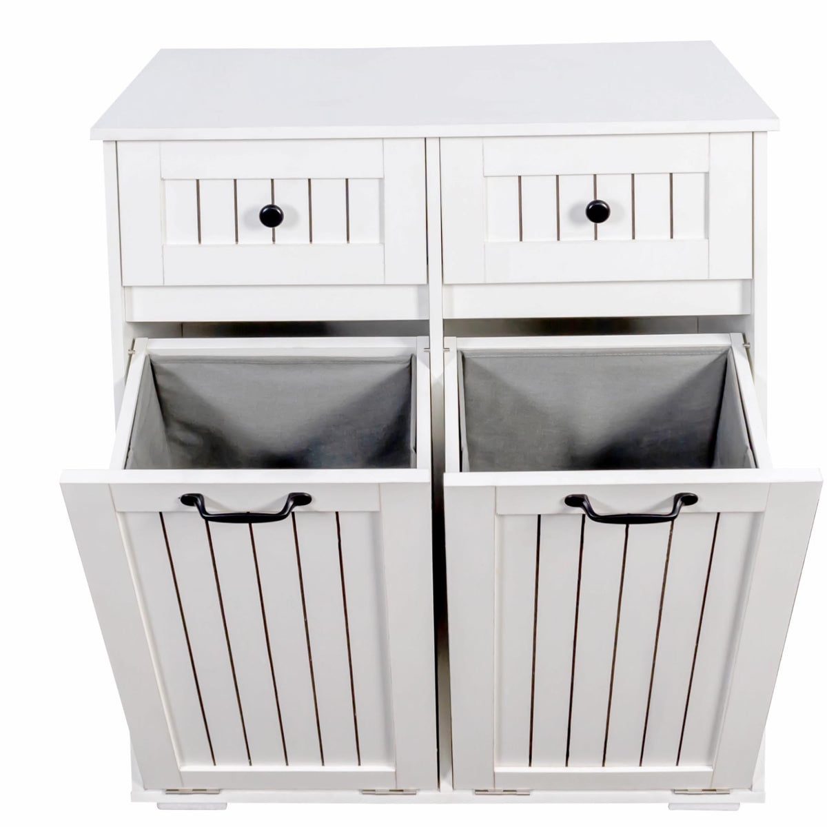 Double Tilt Out Laundry Hamper Cabinet with Drawers & 2 Removable Liners