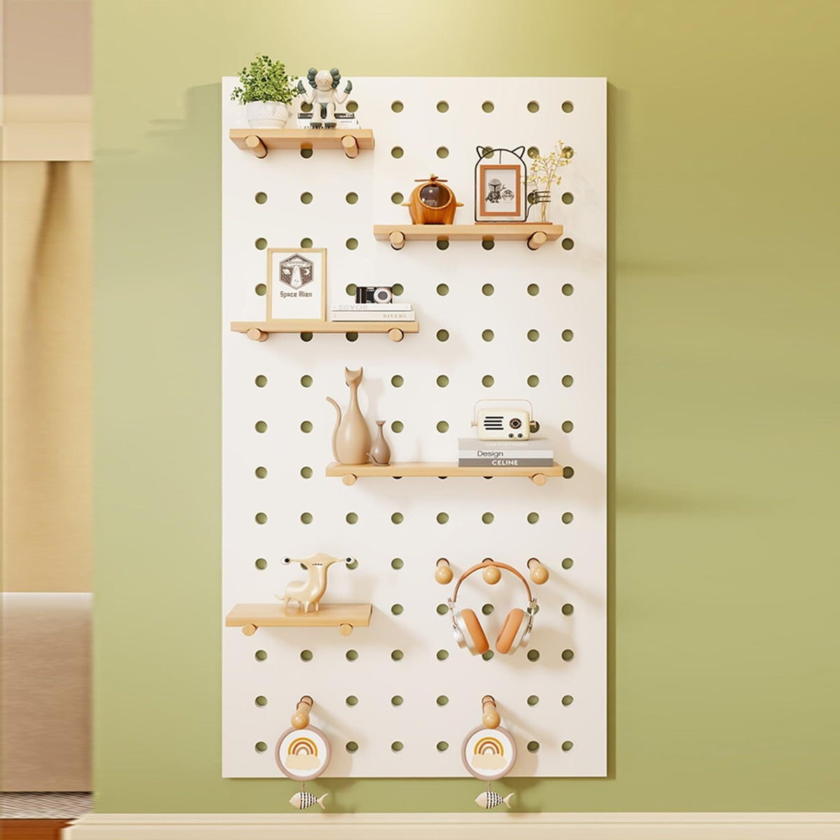 Wooden Wall Organizer Shelf Kit for Home Office - 24" W x 47" H (Brown) - Versatile Square Storage Solution for Crafting & Organizing