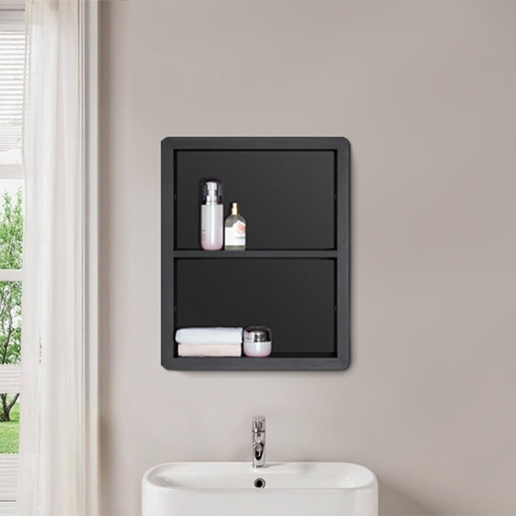 IDYLLOR Recessed Medicine Cabinet No Mirror - Bathroom Storage Wall Cabinet with, 304 Stainless Steel Shower Niche, Matte Black/White Waterproof for Bathroom, Toilet, Vanity