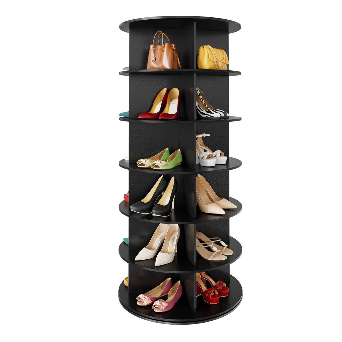 SpaceAid 7 Tier Rotating Shoe Rack Tower, Spinning Shoe Display Lazy Susan, Revolving 360 Shoe Rack Storage Round Carousel, Vertical Handbag Rotate Shoes Closet Organization