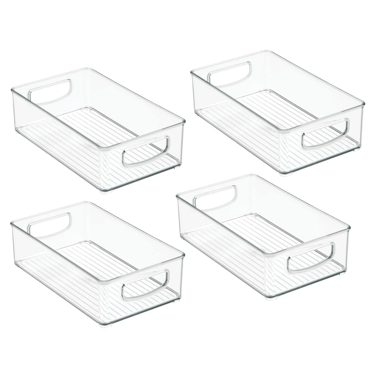 mDesign Plastic Stackable Kitchen Storage Organizer Container Bin for Pantry, Cabinet, Cupboard, Shelves, Fridge, or Freezer - Holds Dry Goods, Sauces, Condiments, Ligne Collection, 4 Pack, Clear