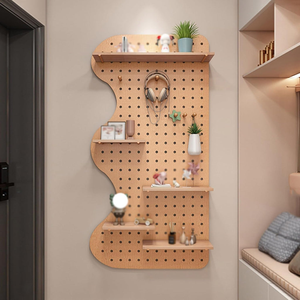 Solid Wood Pegboard Organizer - 47.2x23.6in Wall Storage Panels for Home Office - Stylish Hanging Display & Functional Storage Solution for Clutter-Free Living