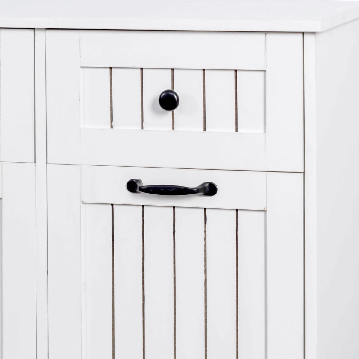 Double Tilt Out Laundry Hamper Cabinet with Drawers & 2 Removable Liners