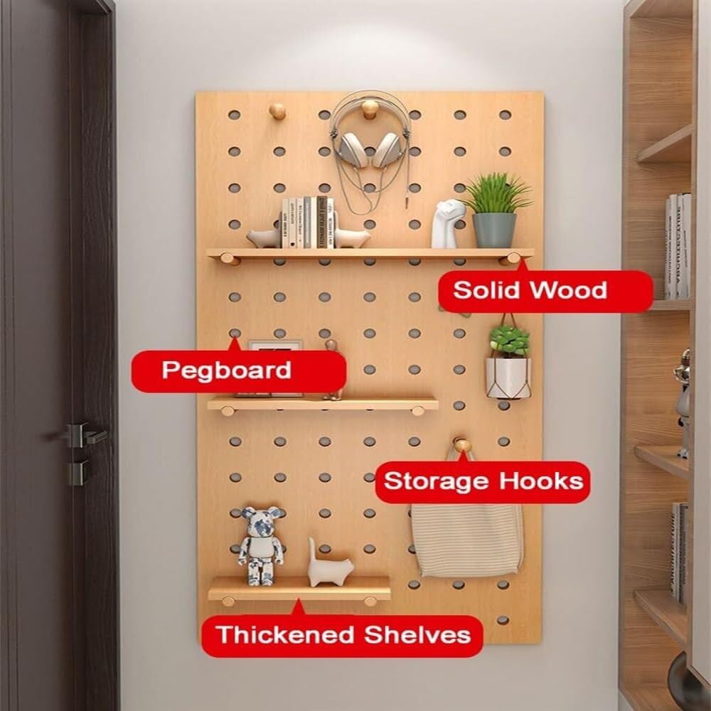 Wooden Wall Organizer Shelf Kit for Home Office - 24" W x 47" H (Brown) - Versatile Square Storage Solution for Crafting & Organizing