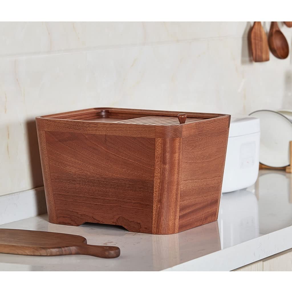 YIORYO 22 Lbs Rice Dispenser, Sealed Kitchen Food Container Cereal Dispensor, Wooden Food Storage Container Sliding Lid Rice Bucket for Cereal Grain Rice Dispenser Bucket