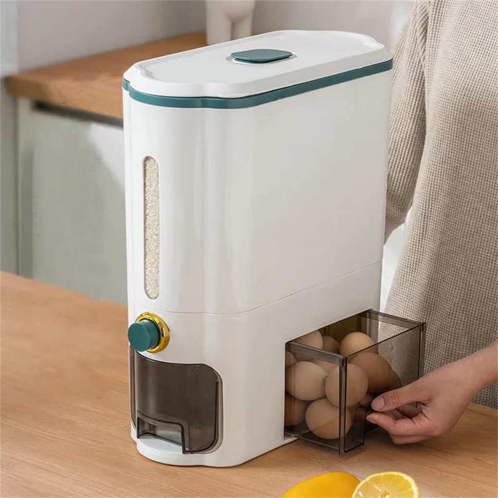 UOHLCX Kitchen container proof barrel sealed rice grain storage box dog food -key push type(Gray)