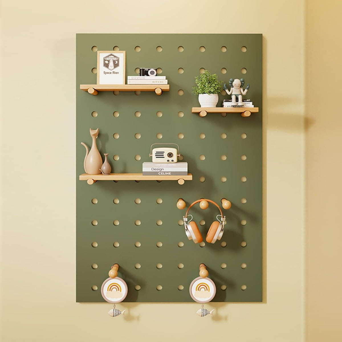 Wooden Wall Organizer Shelf Kit for Home Office - 24" W x 47" H (Brown) - Versatile Square Storage Solution for Crafting & Organizing