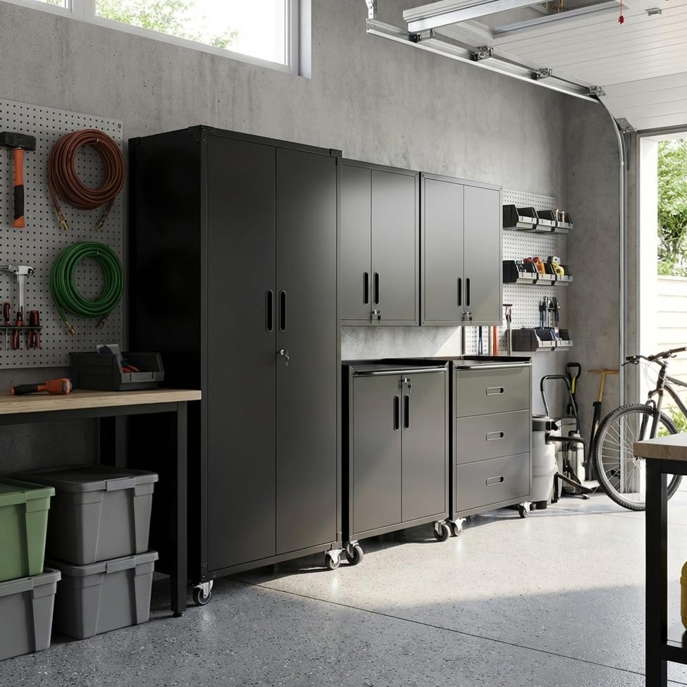Heavy-Duty Modular Garage Cabinet & Tool Bench System