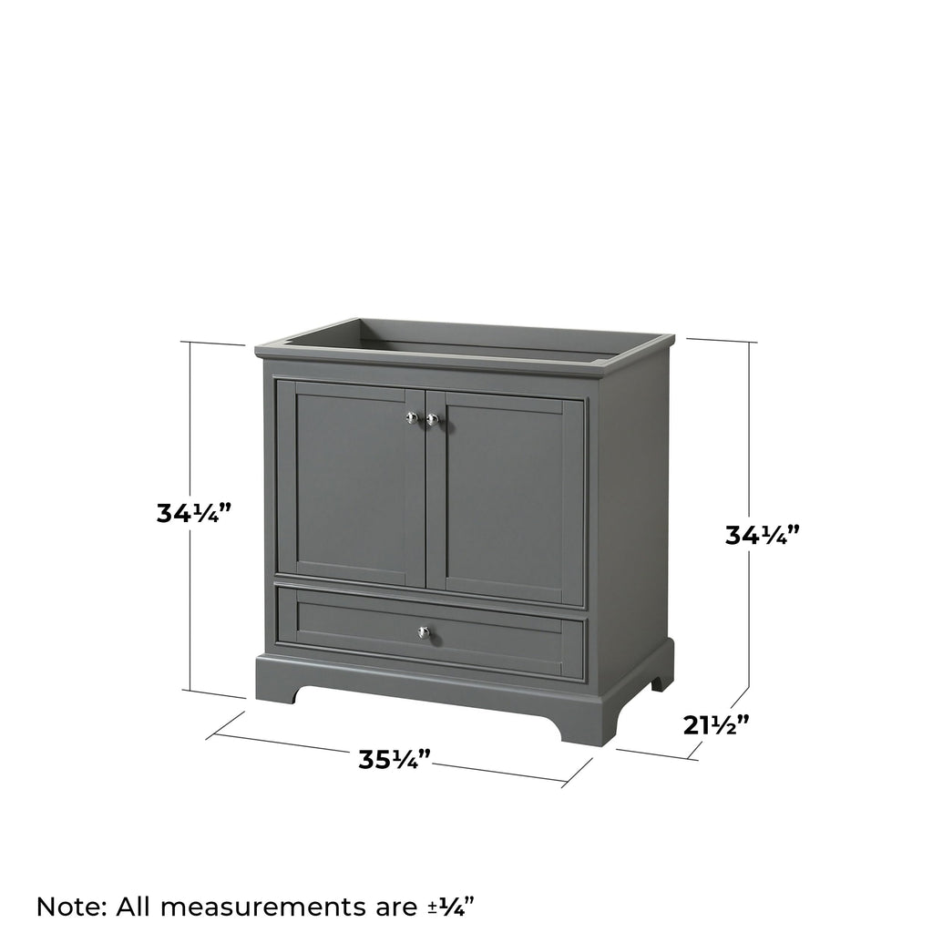 Wyndham Collection Deborah 36 inch Single Bathroom Vanity in Dark Gray, No Countertop, No Sink, and No Mirror