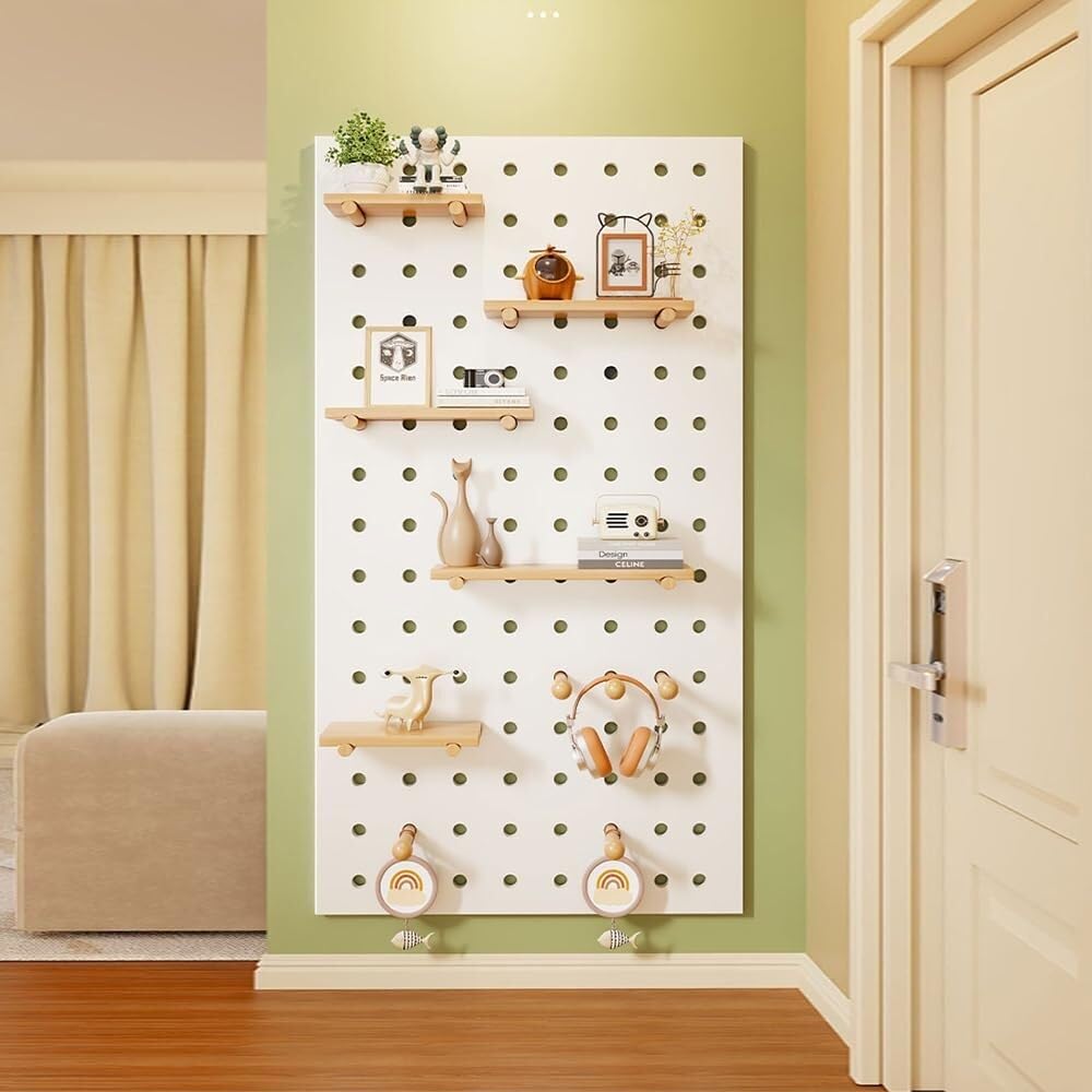 Wooden Wall Organizer Shelf Kit for Home Office - 24" W x 47" H (Brown) - Versatile Square Storage Solution for Crafting & Organizing